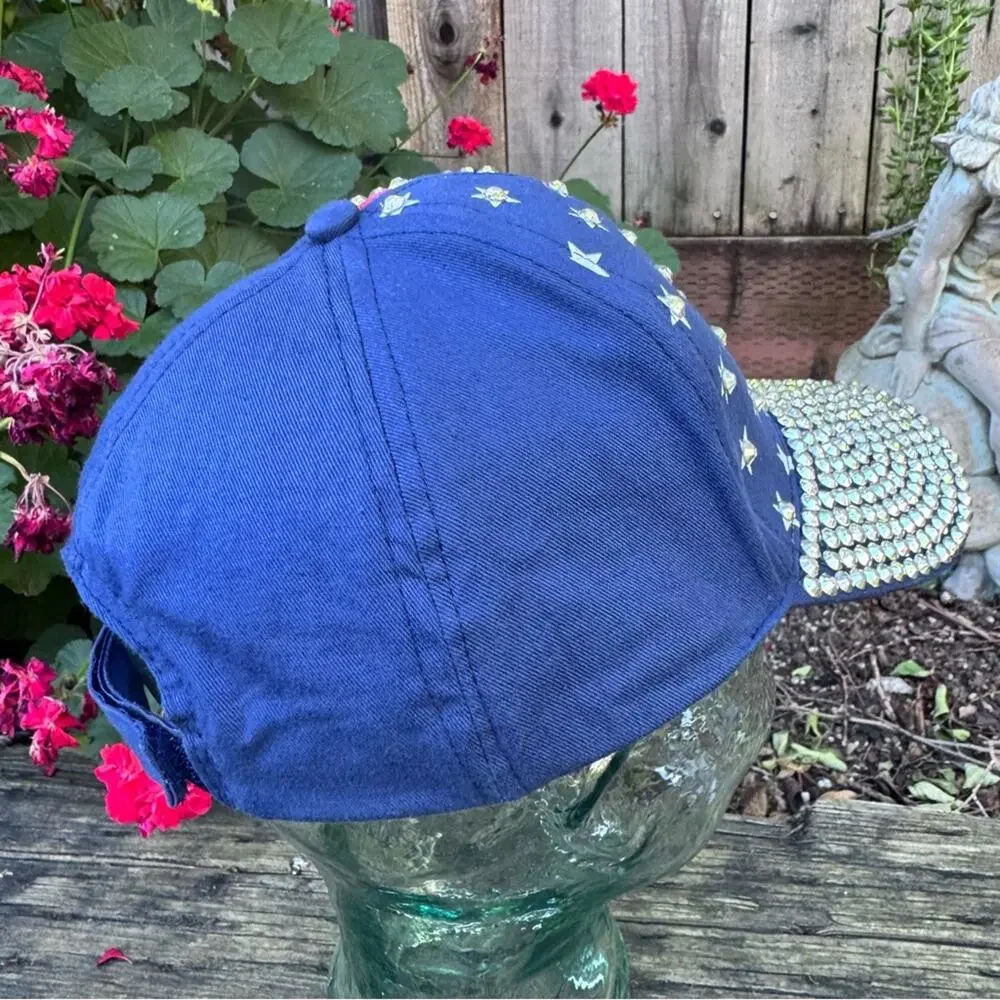 American Flag Bedazzled Rhinestones Patriotic Navy Blue Bling Trucker Hat